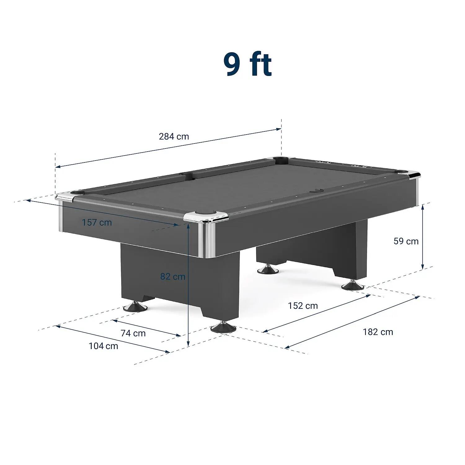 Billardtisch Club Pro III Dekor Grau EuroSpeed Grün 9 ft (Spielfeld 254x127 5/5