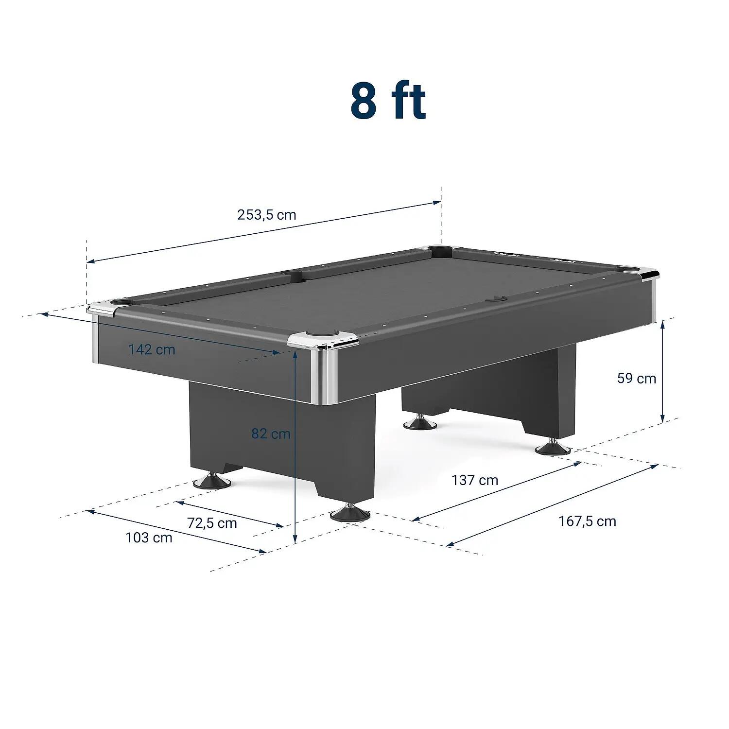 Table de billard Club Pro III Décor Gris Vitesse Européenne Vert 8 pieds 4/5