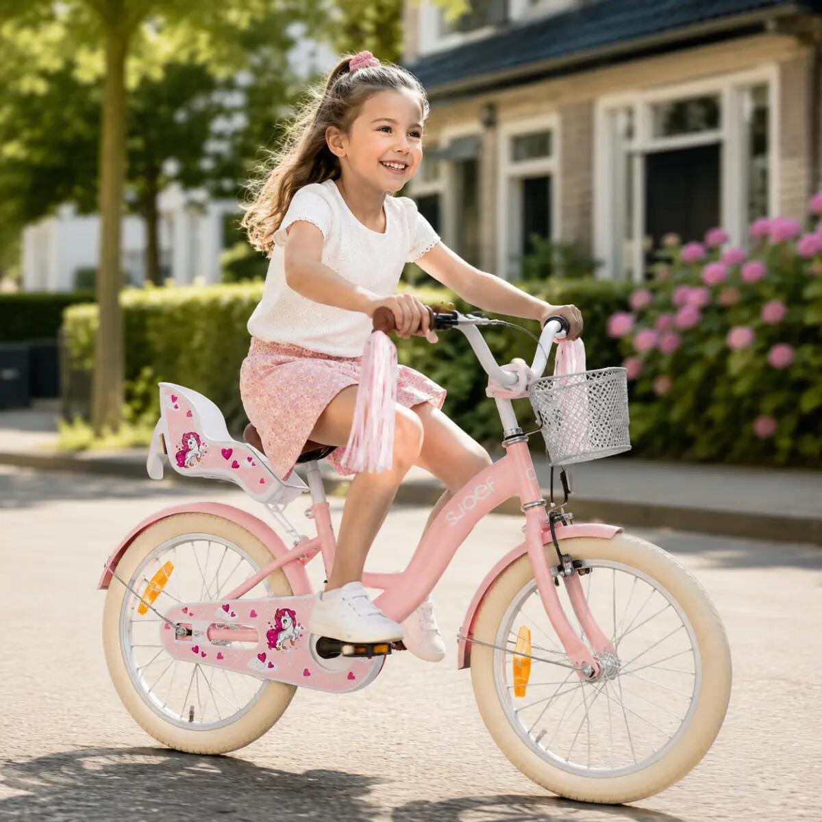 Dolly Meisjesfiets 18 inch - Kinderfiets 5-7 jaar - Fiets & Standaard – Roze 3/13