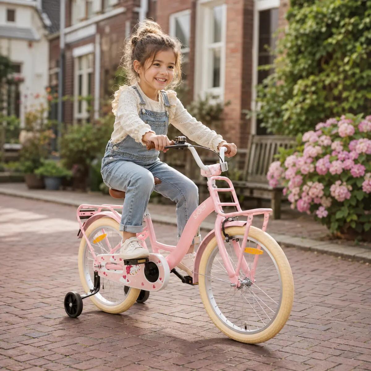 Classic Meisjesfiets 16 inch - Kinderfiets 4-6 Jaar - Rekje & zijwieltjes – Roze 3/11