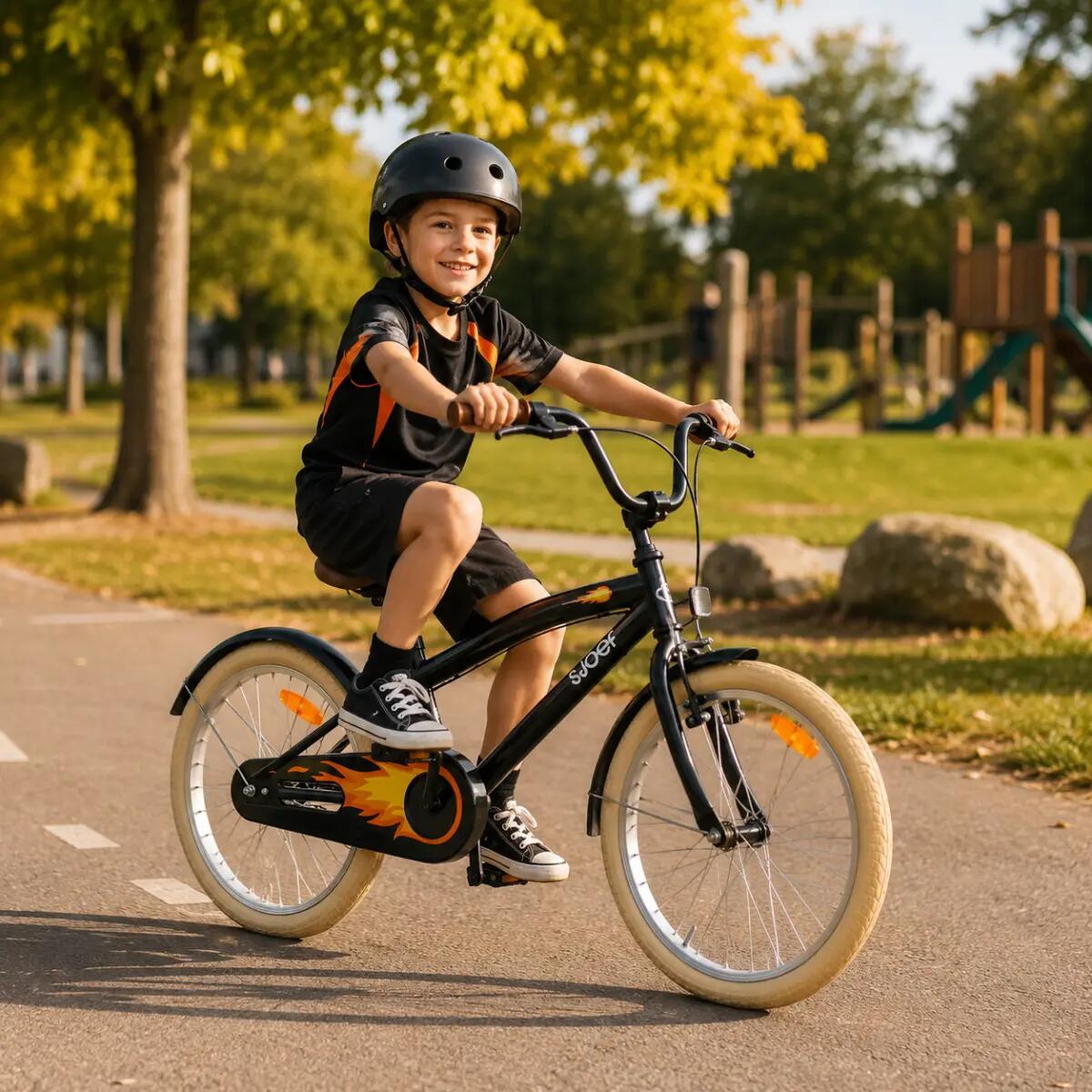Cruise Jongensfiets 20 inch - Kinderfiets 6-8 jaar - Fiets & Standaard – Zwart 3/11