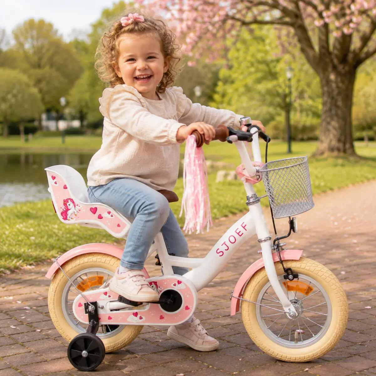 Dolly Meisjesfiets 12 inch - Kinderfiets 2-4 jaar - Fiets & Zijwieltjes – Wit 3/14