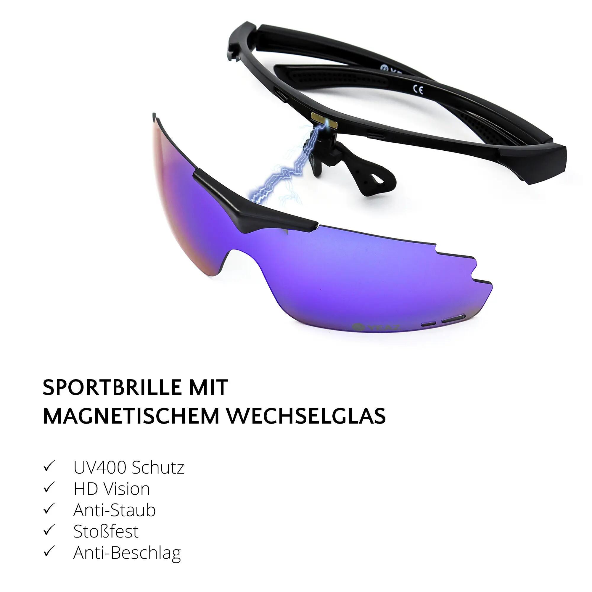 YEAZ Occhiali da sole sportivi Magnet Nero opaco / Blu pieno Revo SUNUP 6/6