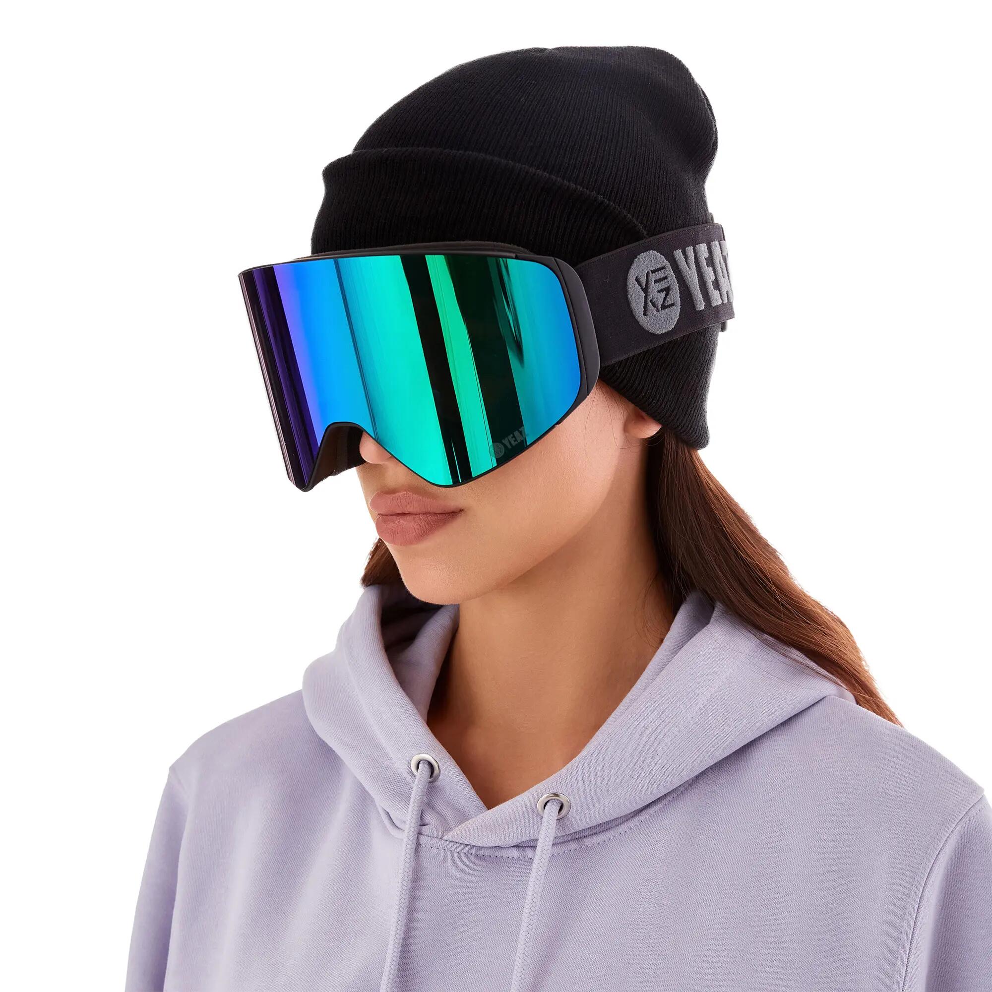 YEAZ Masque de ski/snowboard avec écran aimanté vert / logo gris APEX 3/11
