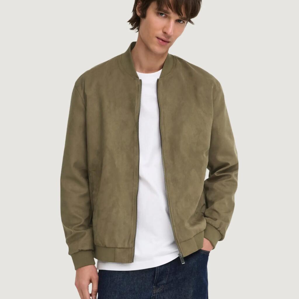 Onslucas Fake Suede Bomber Otw Noos Uomo Verde Oliva