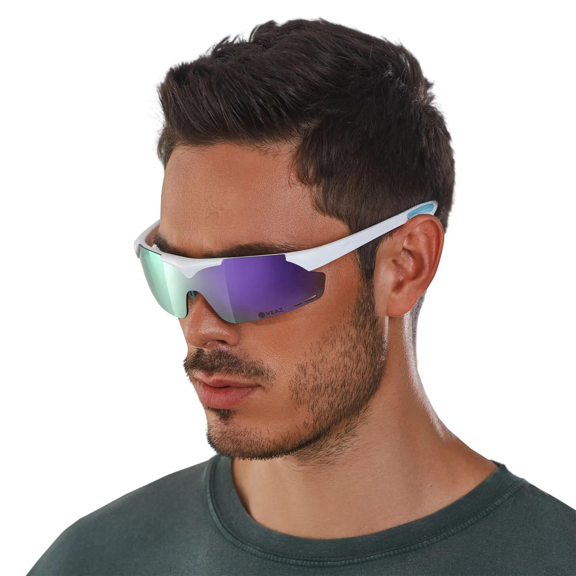 YEAZ Set di occhiali da sole sportivi Magnet Matt White / Full Revo Purple SUNUP 2/5