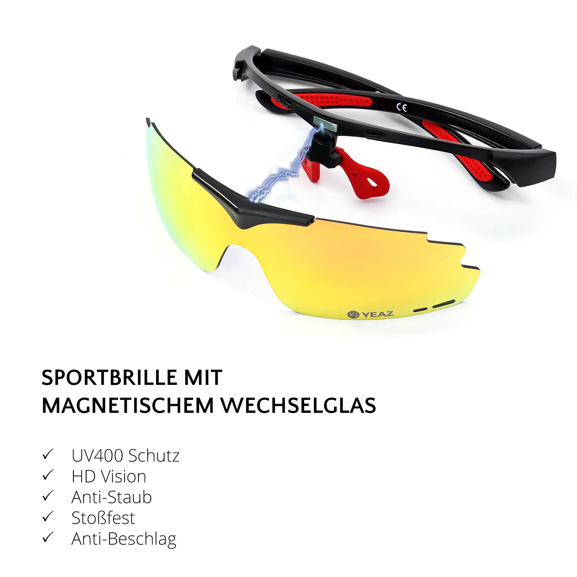 YEAZ Set di occhiali da sole sportivi Magnet Nero opaco / Rosso pieno Revo SUNUP 6/6