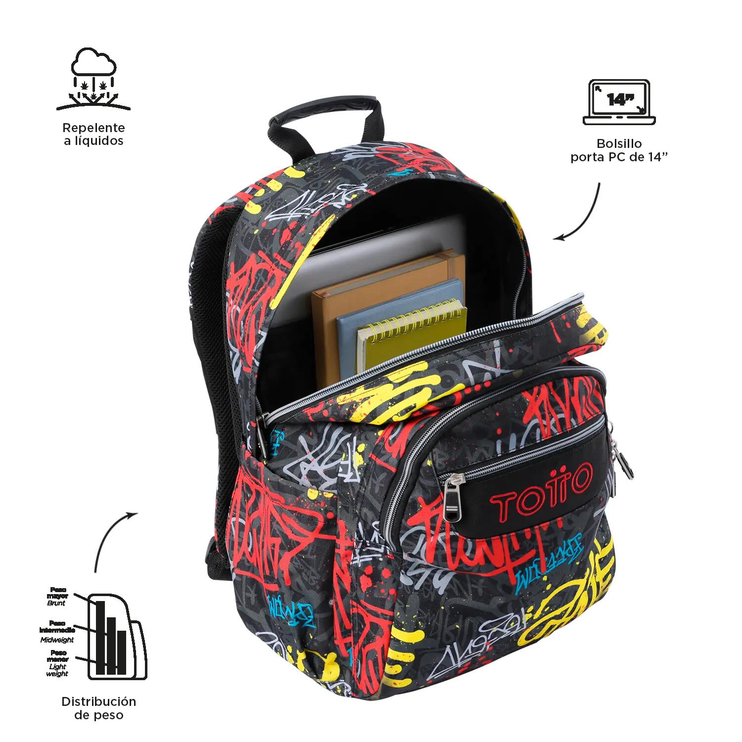Totto Mochila escolar Acuareles adaptable a carro Grafil Poliéster 33 x 44 x 14 4/5