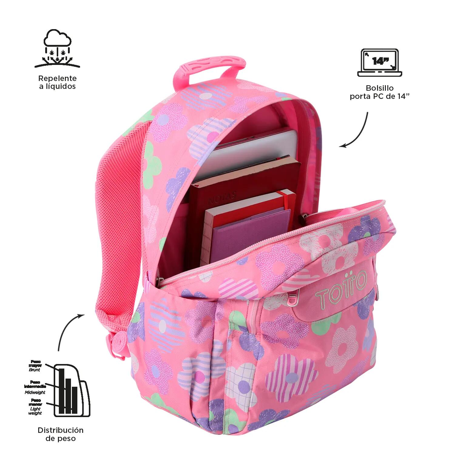 Totto Mochila escolar Acuareles adaptable a carro Margaly Poliéster 33 x44 x14 4/5