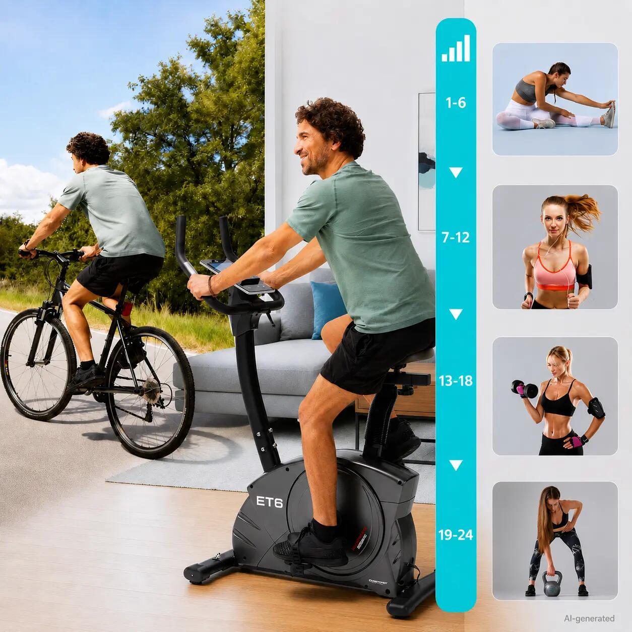 Ergometer Heimtrainer Fahrrad ET 6, bequem, leise, LCD Display, grau 2/15