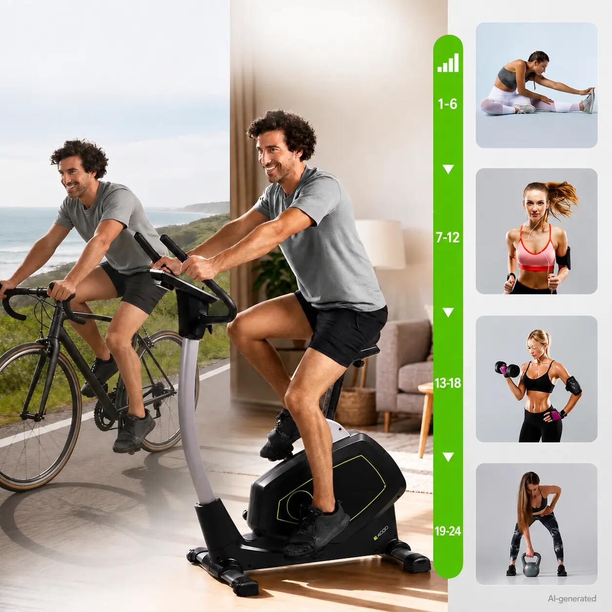 Vélo d'appartement Selfpowered - Auto-entraîné - Bluetooth - 150kg - ECO 1000 2/16