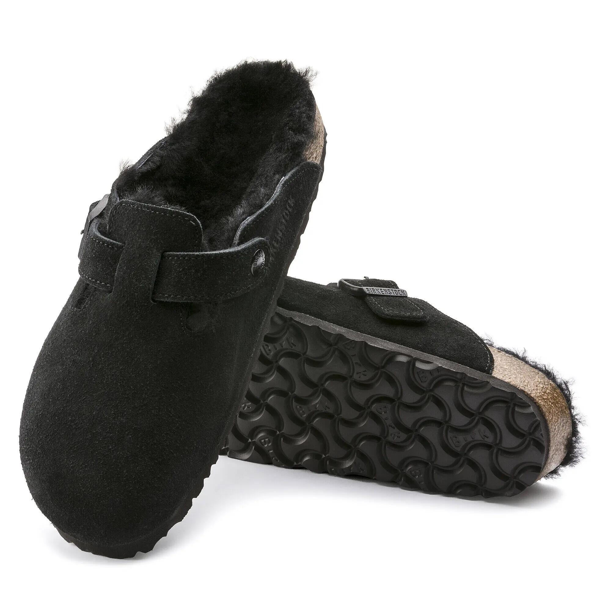Unisex muły Birkenstock Boston Shearling czarne wąskie 0259883 11/12