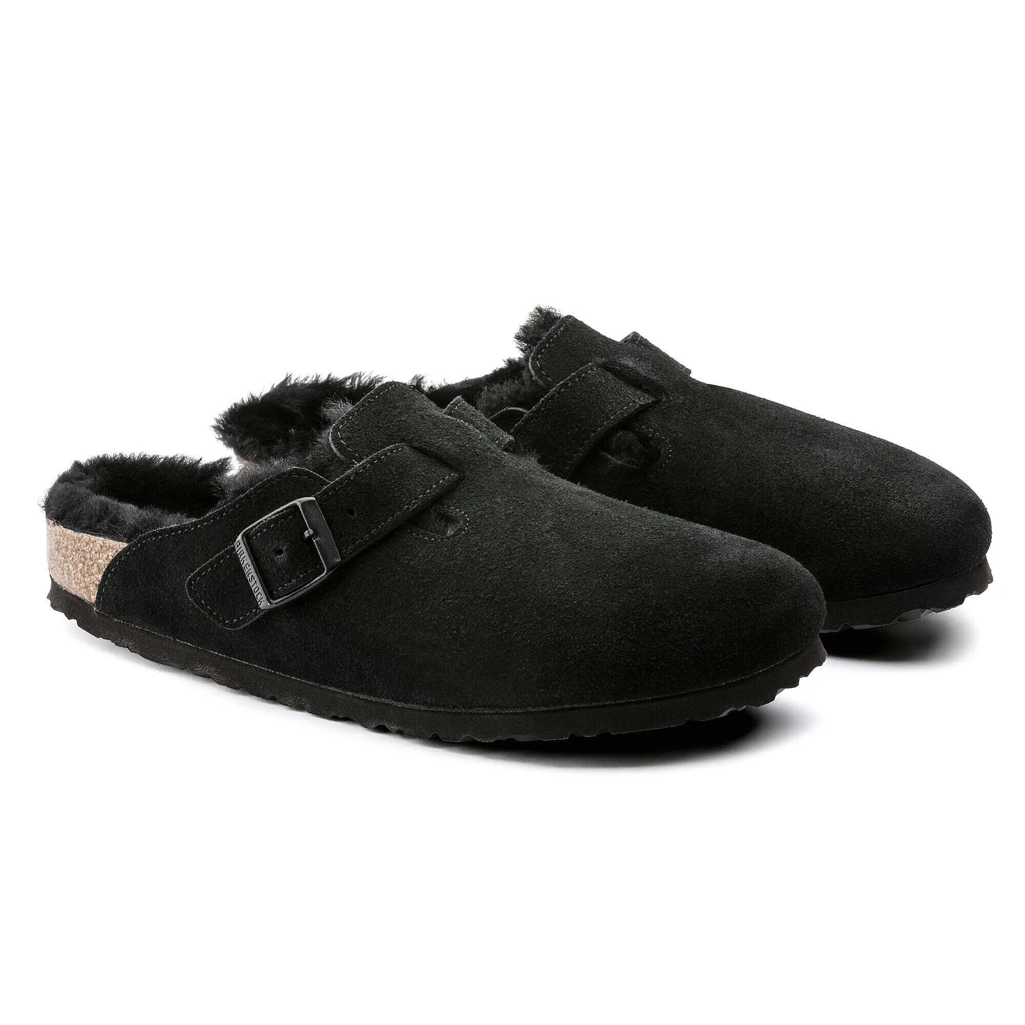 Unisex muły Birkenstock Boston Shearling czarne wąskie 0259883 10/12