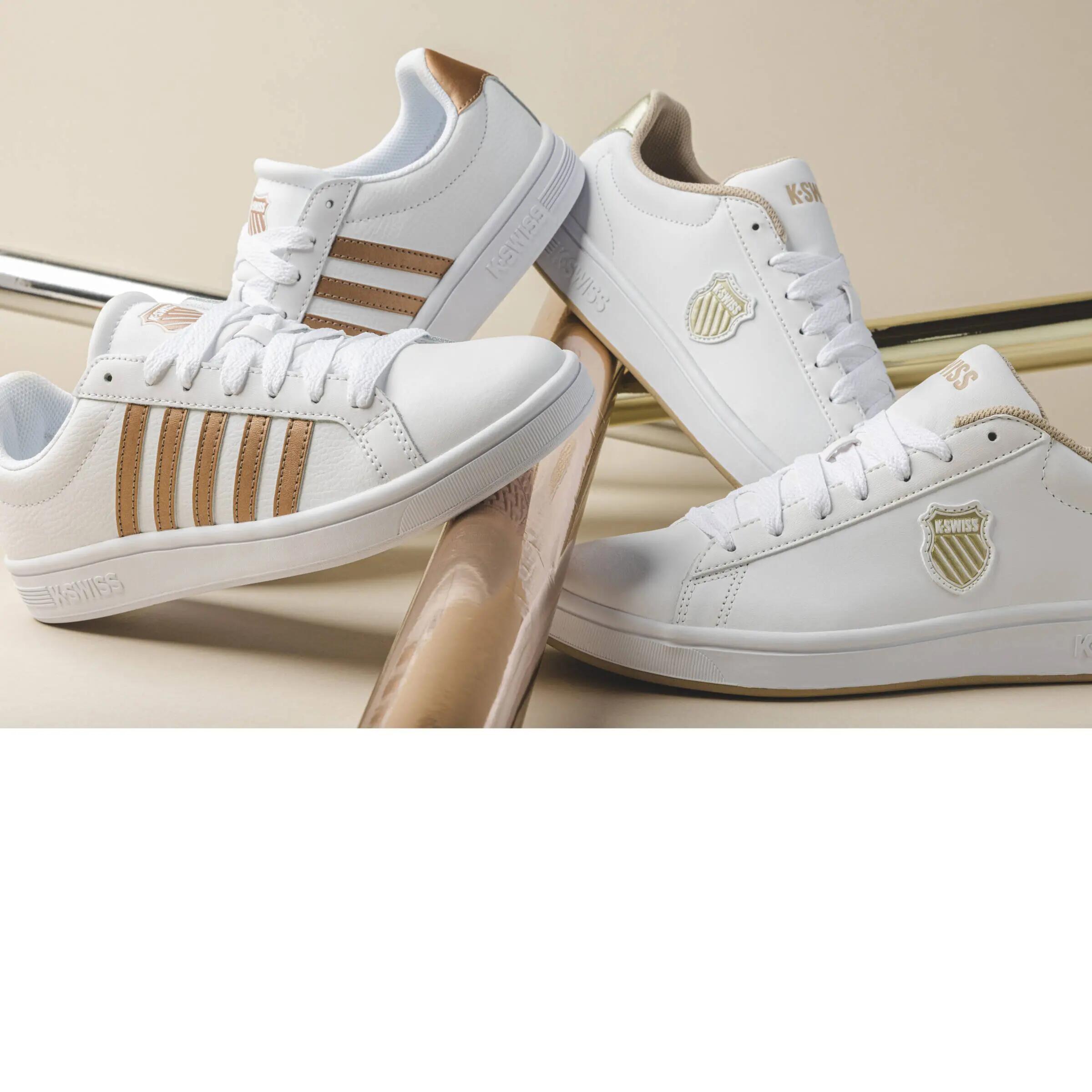 Chaussures K-SWISS Court Tiebreak Low femme, blanc, aspect cuir, lacets 7/15