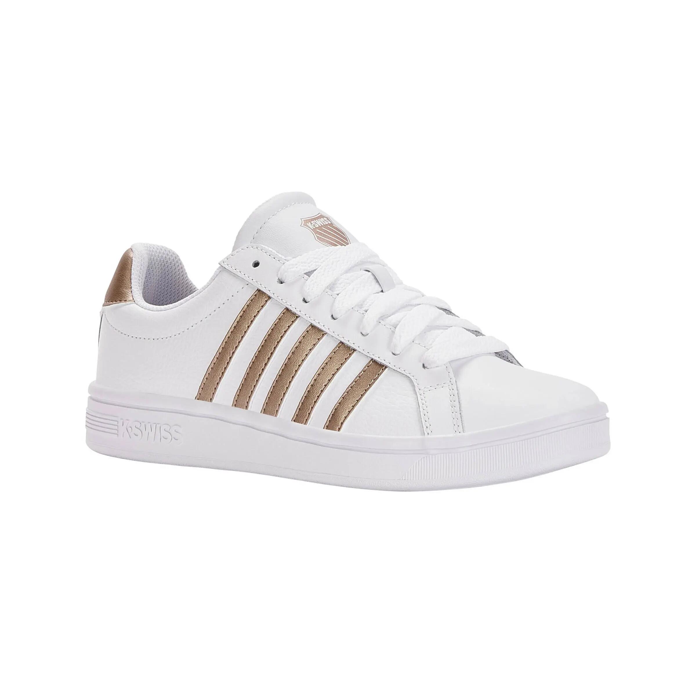 Chaussures K-SWISS Court Tiebreak Low femme, blanc, aspect cuir, lacets 13/15