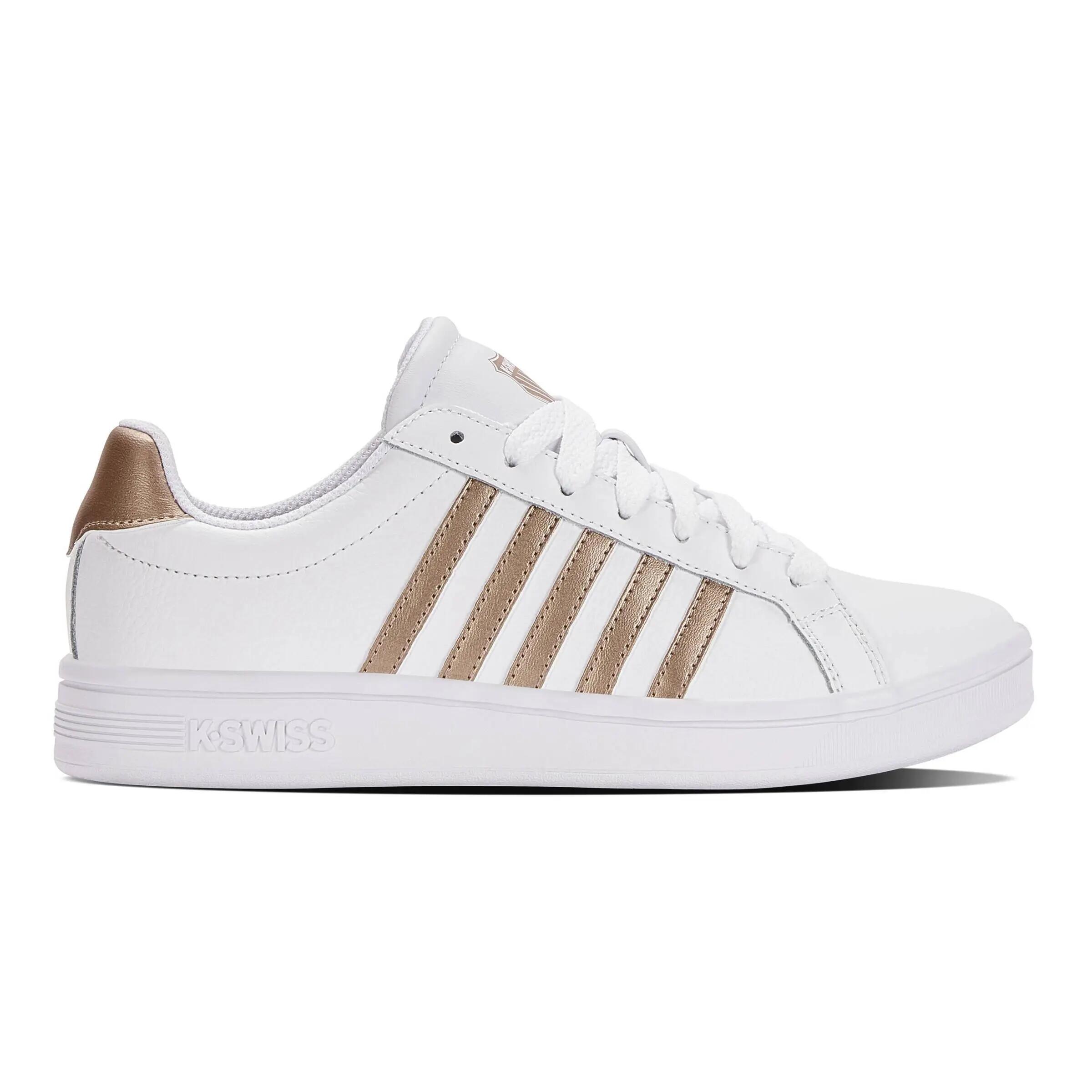 Chaussures K-SWISS Court Tiebreak Low femme, blanc, aspect cuir, lacets 12/15