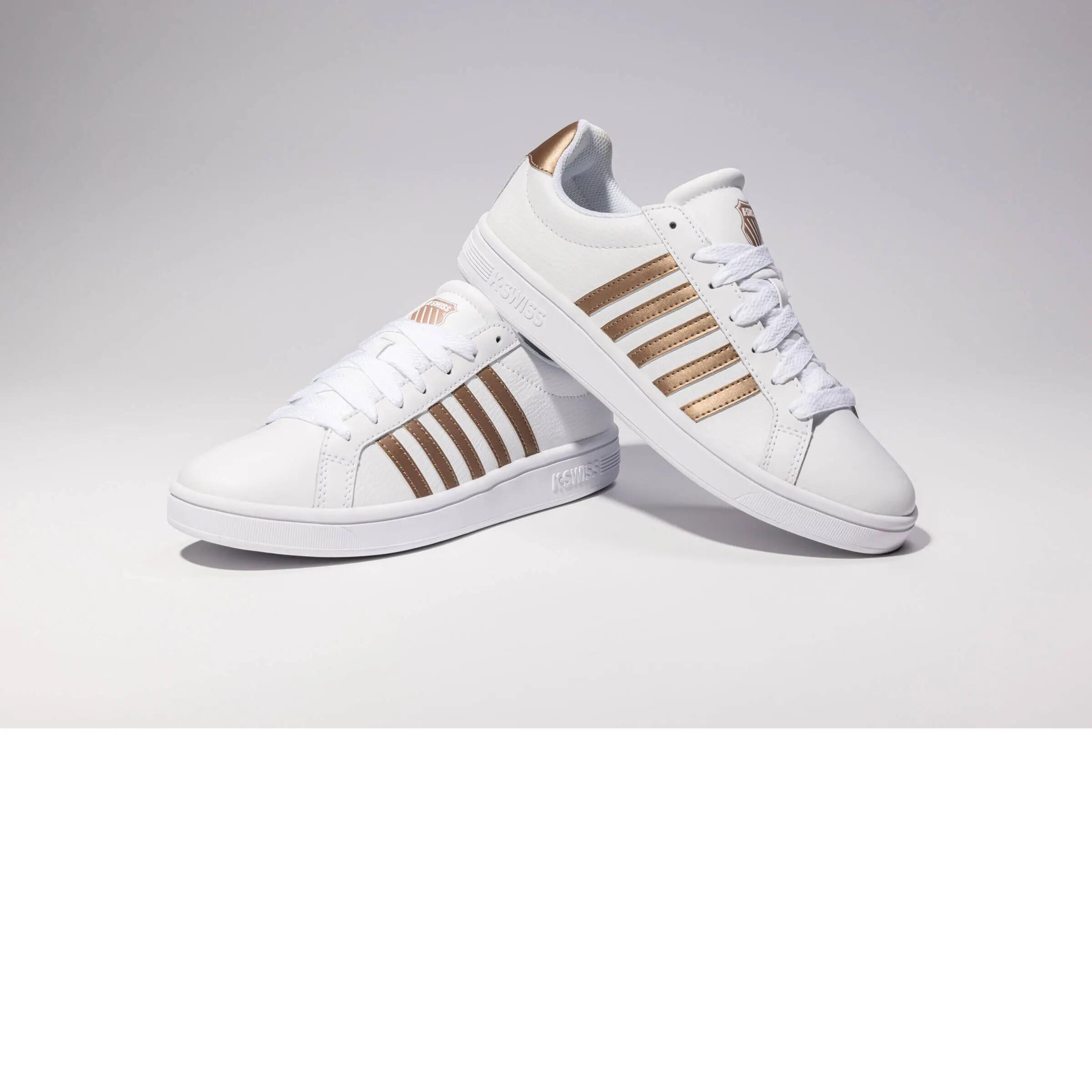 Chaussures K-SWISS Court Tiebreak Low femme, blanc, aspect cuir, lacets 11/15