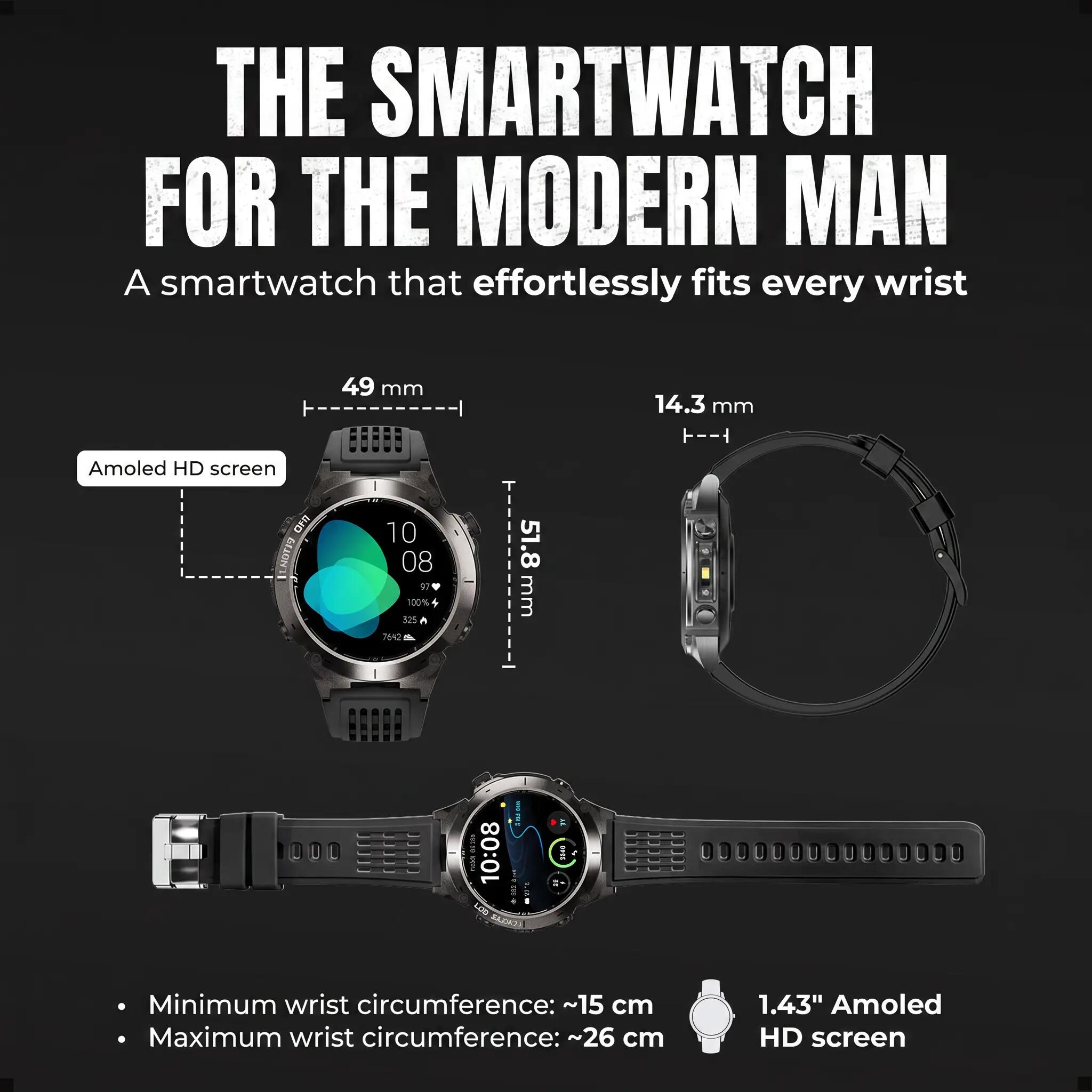 Montre connectée Vortex GPS AMOLED appels 200+ modes sport 12/14