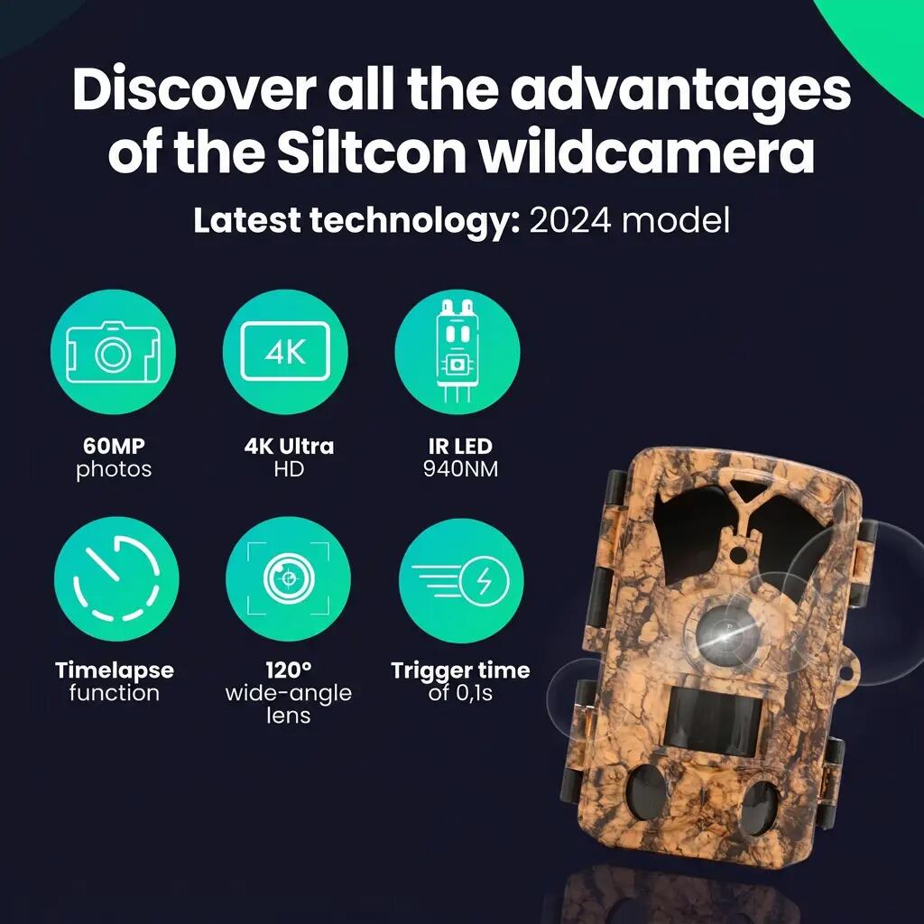 Caméra de chasse 4K 60 MP vision nocturne carte SD 64 Go 3/15