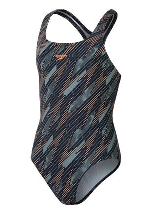 Speedo Girls HyperBoom Allover Medalist badpak - Zwart / Landelijk groen /