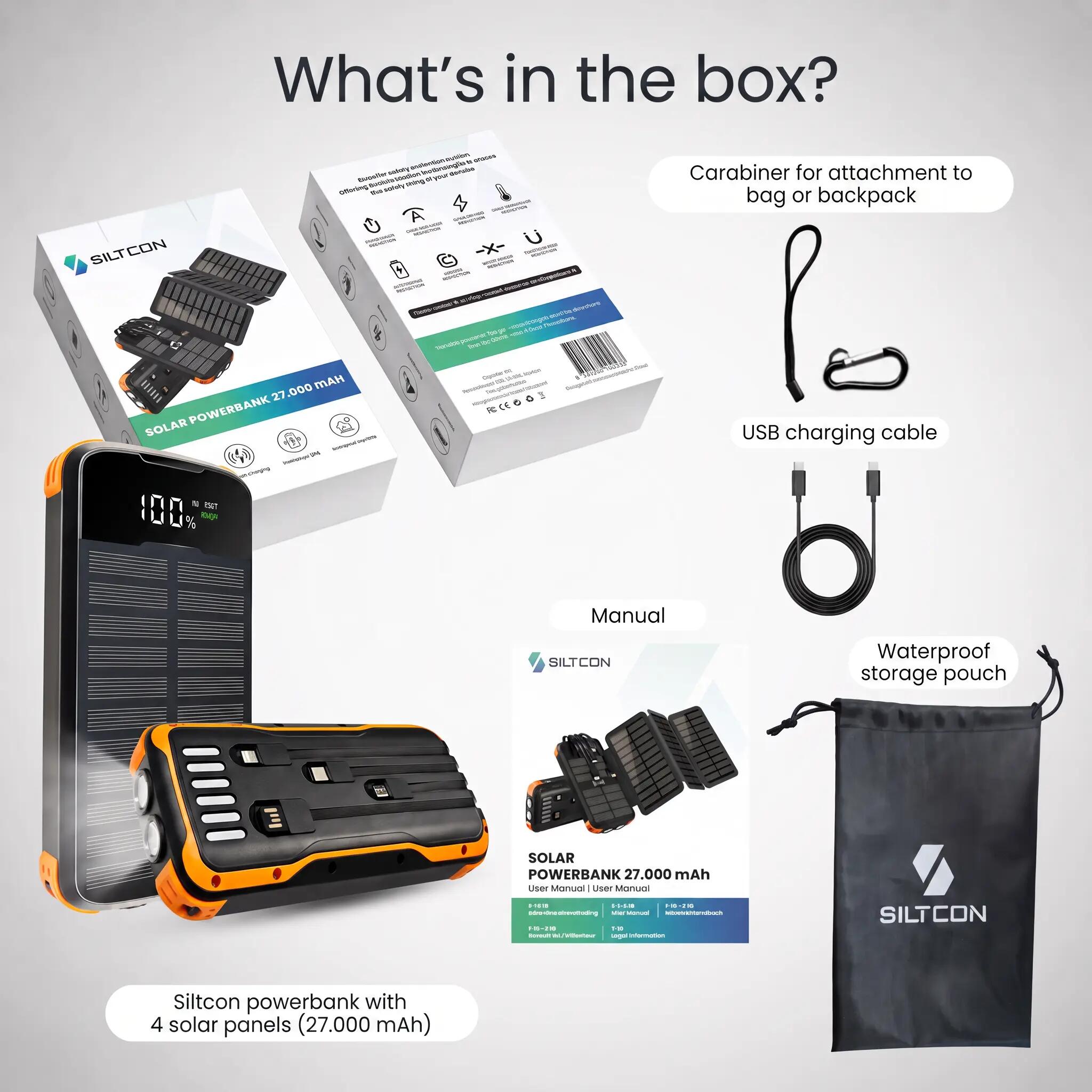 Powerbank Solar 30000mAh - 22.5W - 4 Panelen 13/15