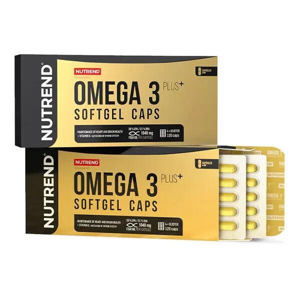 NUTREND Prémiový rybí olej OMEGA 3 PLUS SOFTGEL CAPS, 120 kapslí