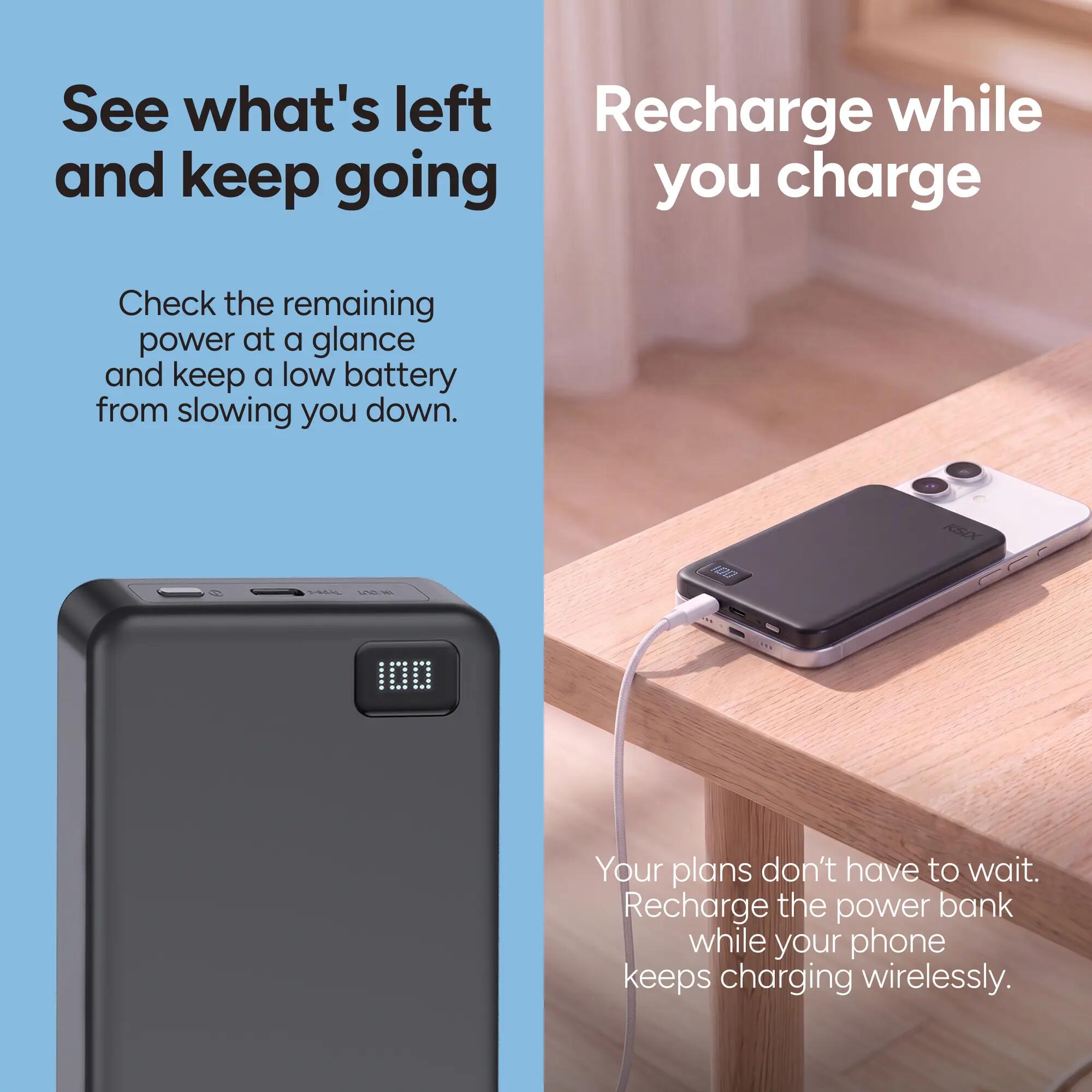 KSIX Power Bank Magnético de 10000 mAh com Carregamento Sem Fio de 15W 5/7