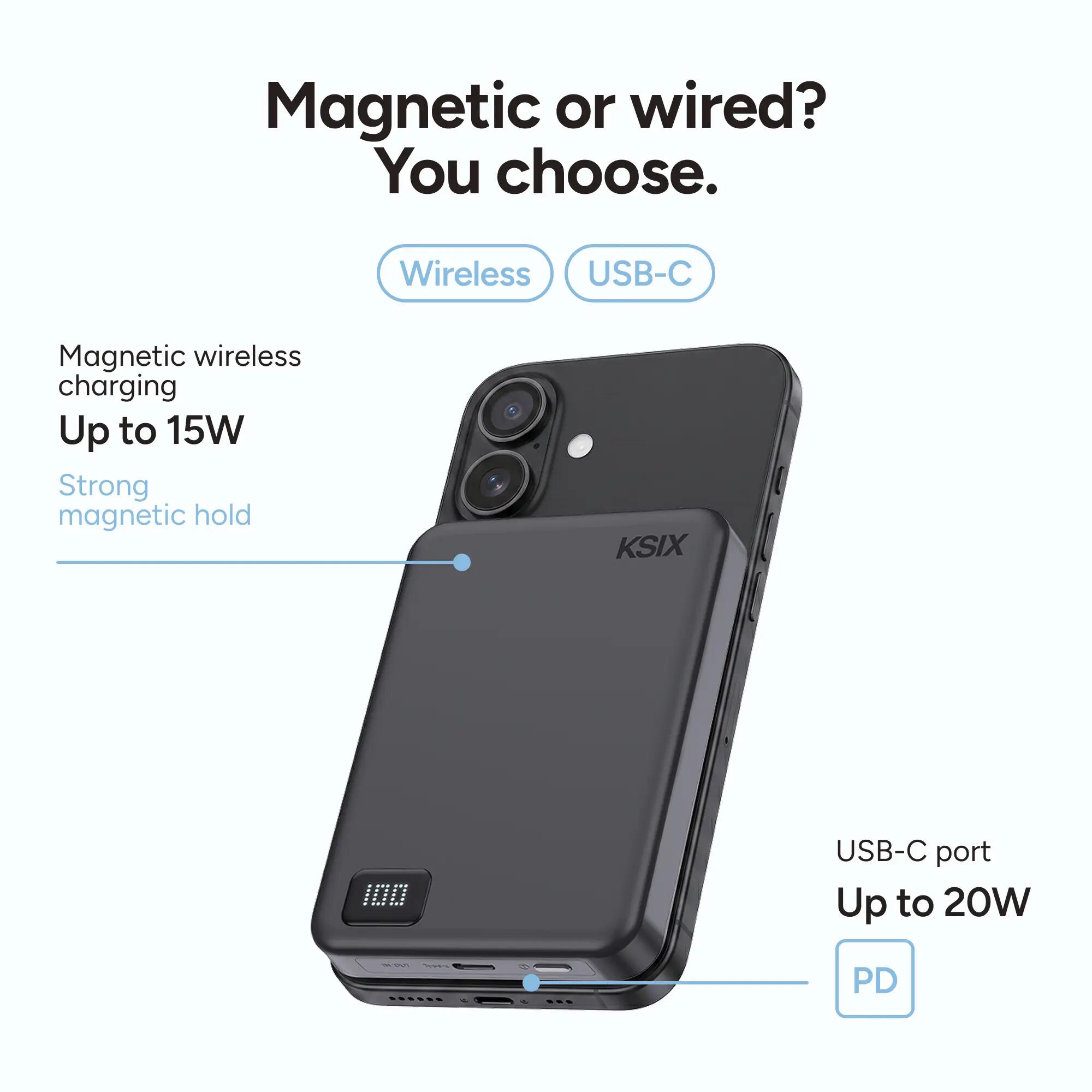 KSIX Power Bank Magnético de 10000 mAh com Carregamento Sem Fio de 15W 4/7