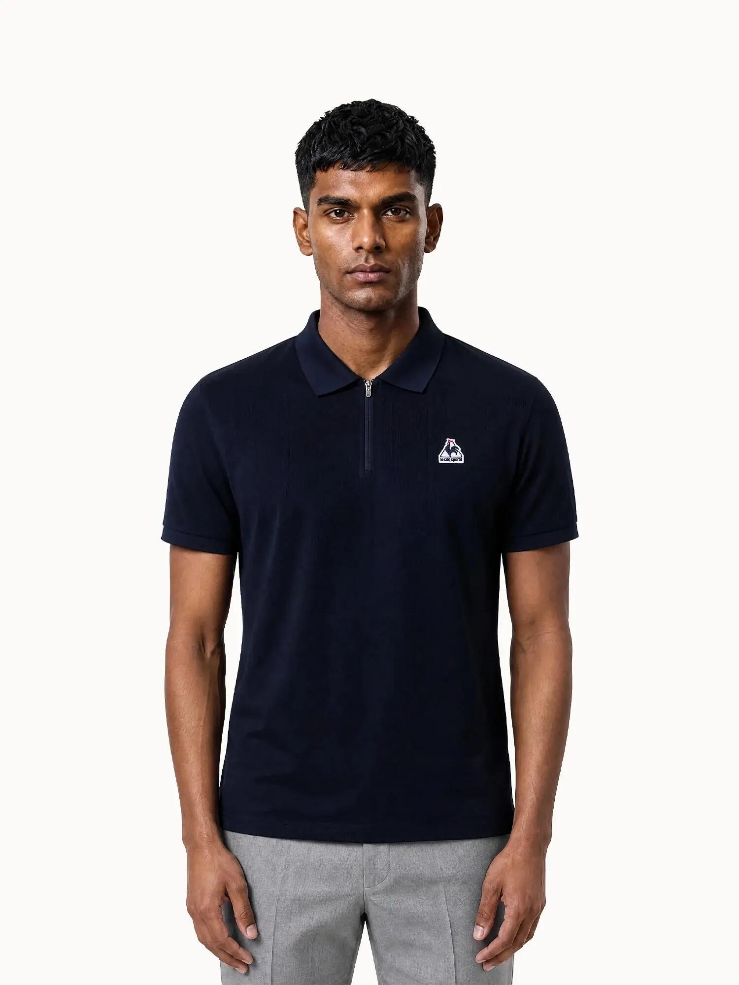 Polo demi-zippé en jersey de coton épais TRICOLORES 1/5