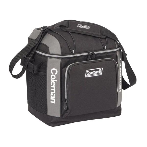 Black soft cooler bag with a shoulder strap