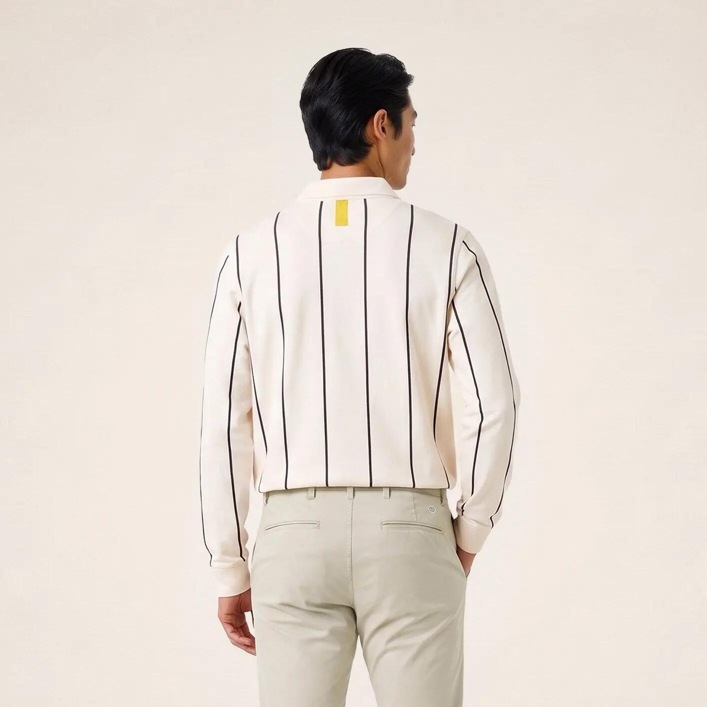 Polo de rugby manches longues rayé broderie 15 blanc cassé 2/5