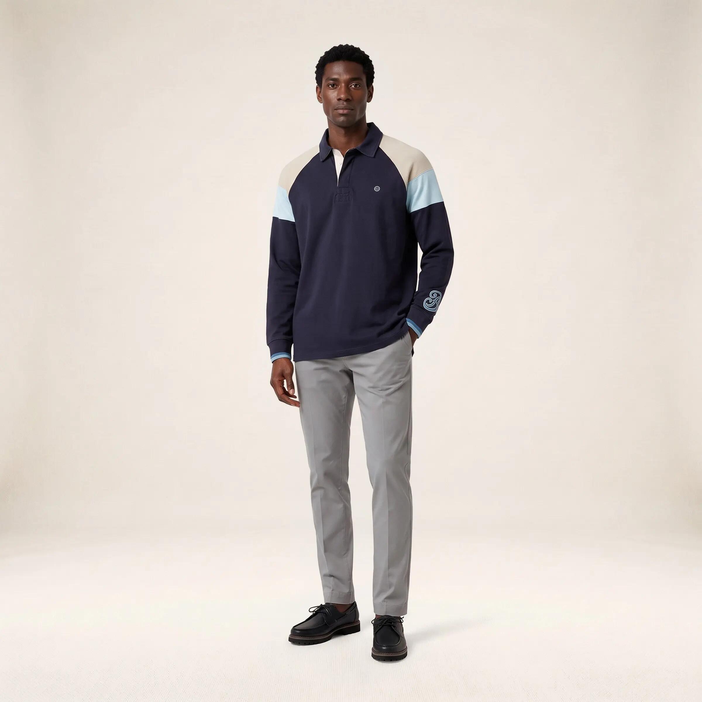 Driekleurig raglan-poloshirt met lange mouwen 6/6