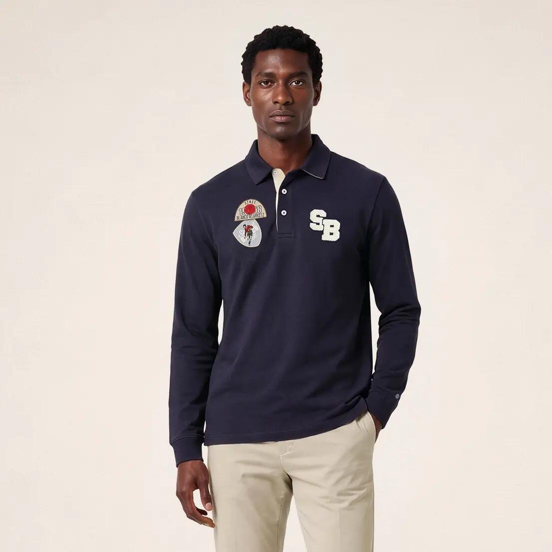 Polo de rugby manches longues badges brodés bleu marine 2/6
