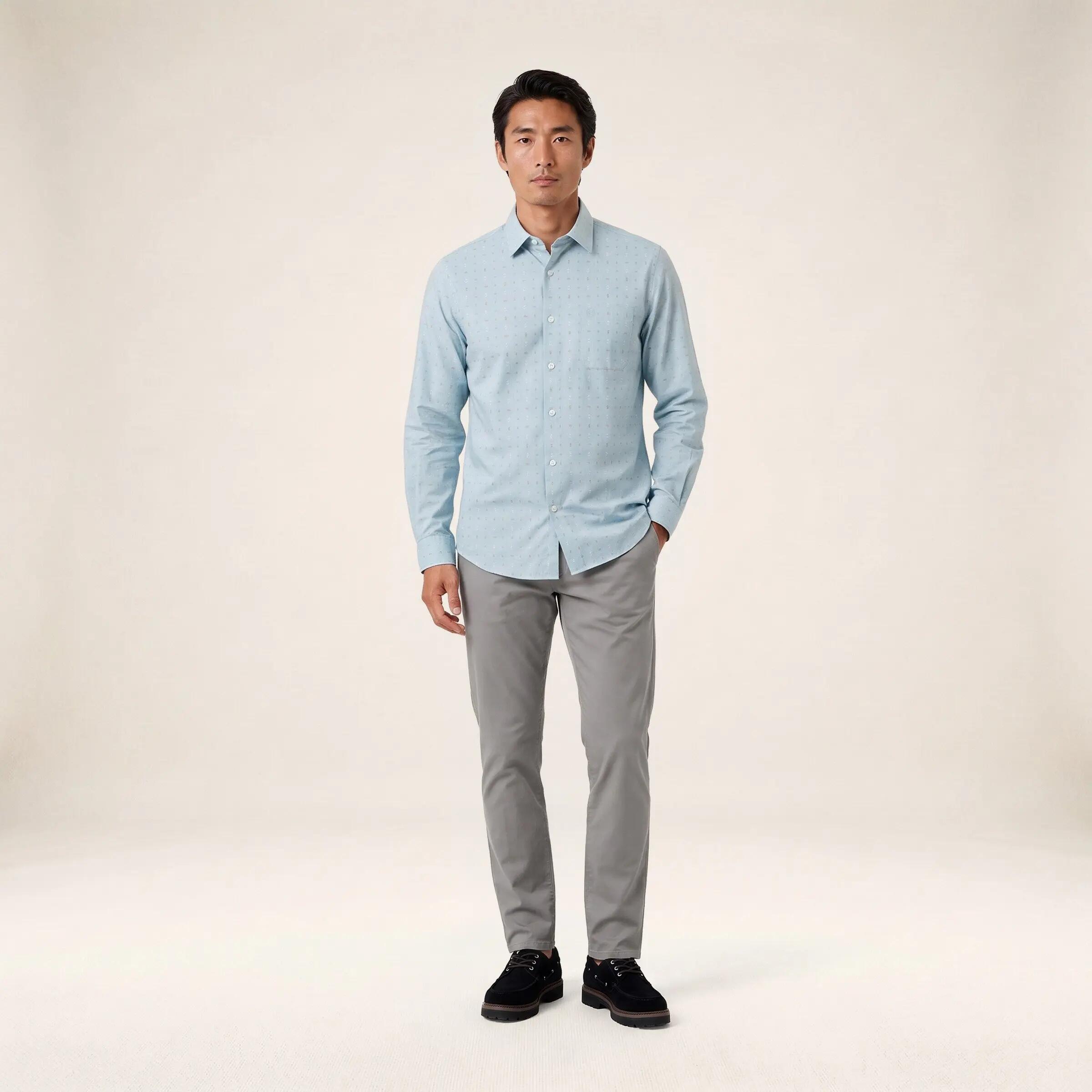 Chemise manches longues coton imprimé losanges bleu brise 6/6