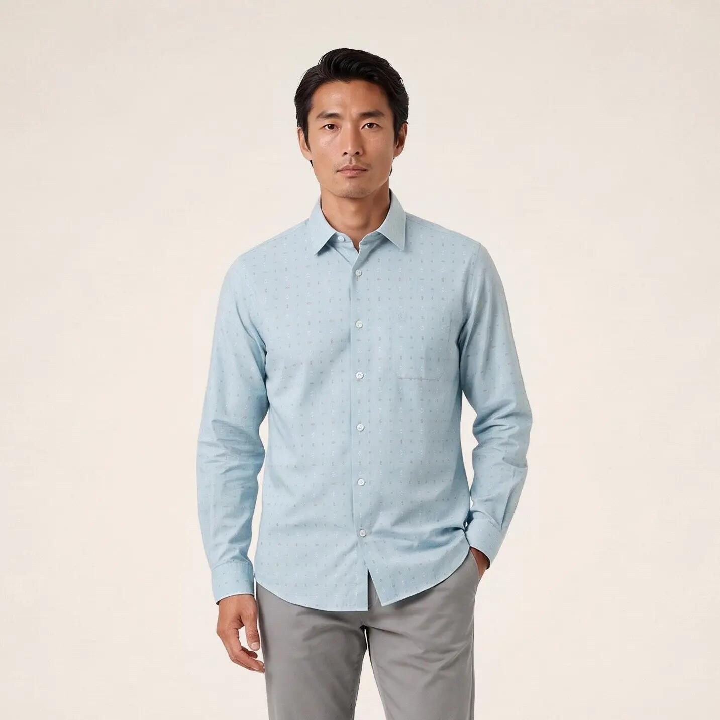Chemise manches longues coton imprimé losanges bleu brise 2/6