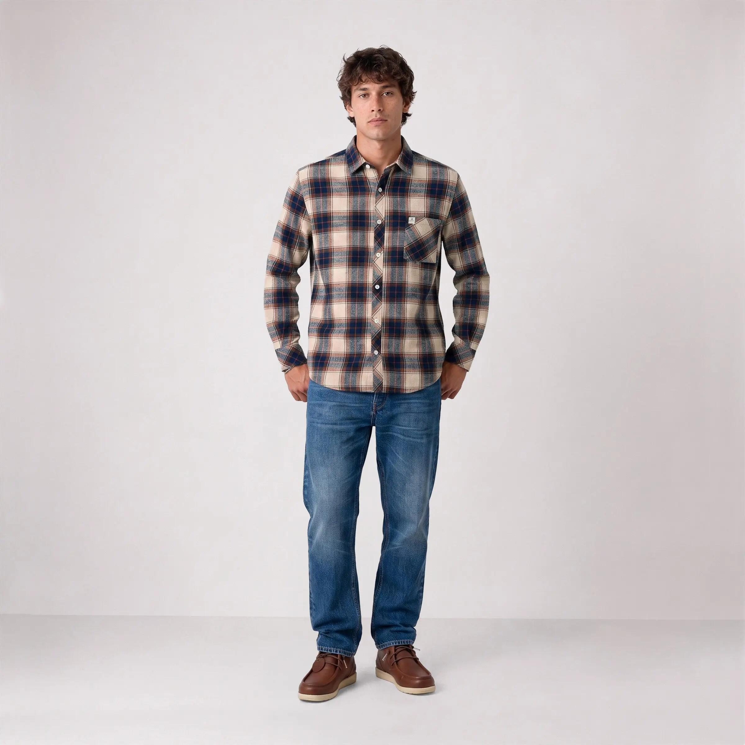 Chemise manches longues coton brushed carreaux beige travertin SBPLAY 5/5