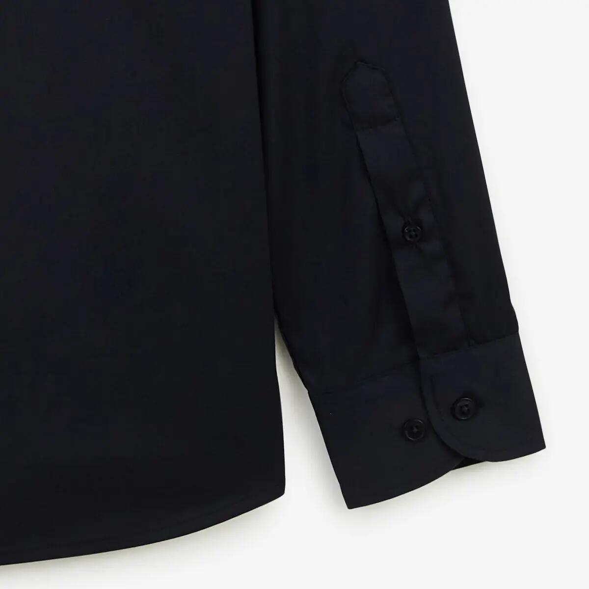 Chemise manches longues en coton stretch unie bleu marine 5/6