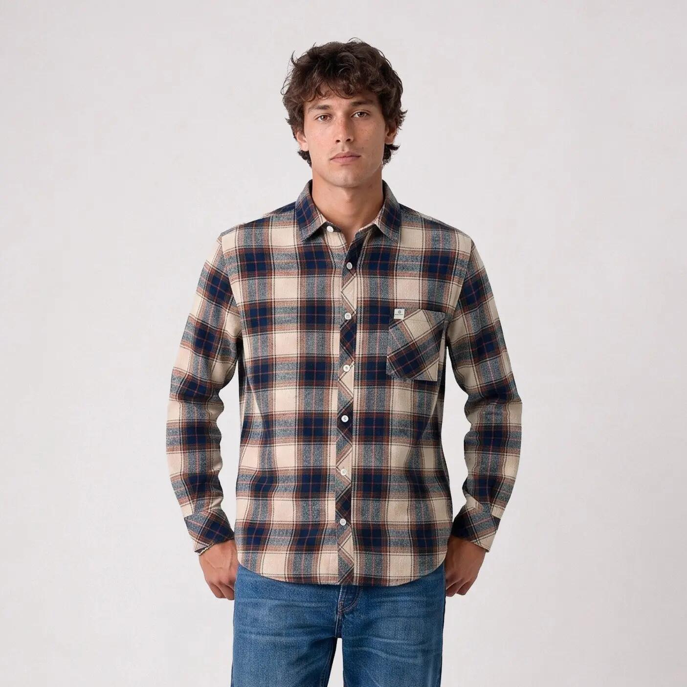 Chemise manches longues coton brushed carreaux beige travertin SBPLAY 2/5