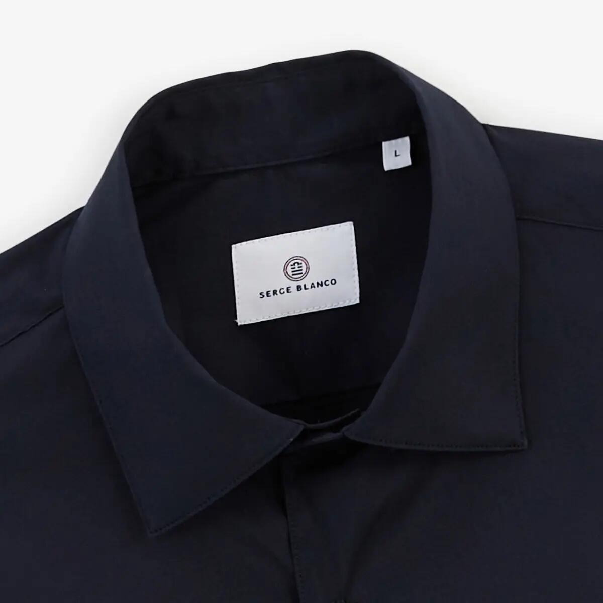 Chemise manches longues en coton stretch unie bleu marine 4/6