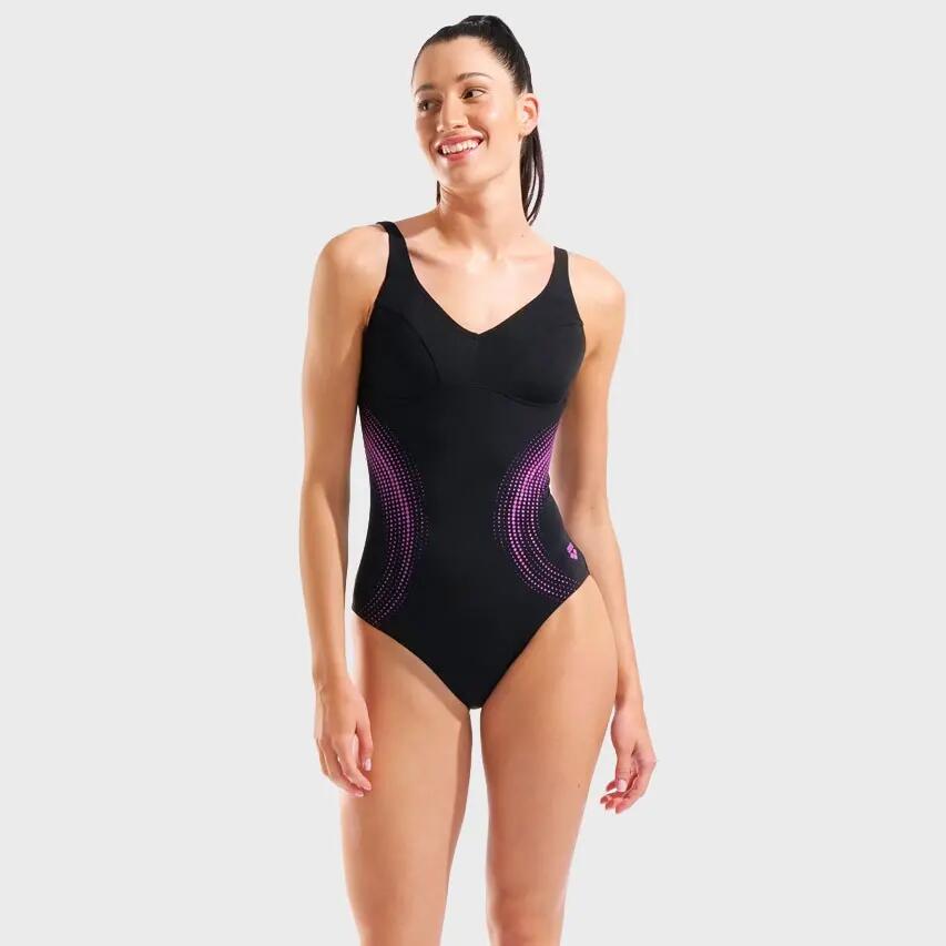 Dames Badpak Shimmering Zwart & Roze Multi 4/7