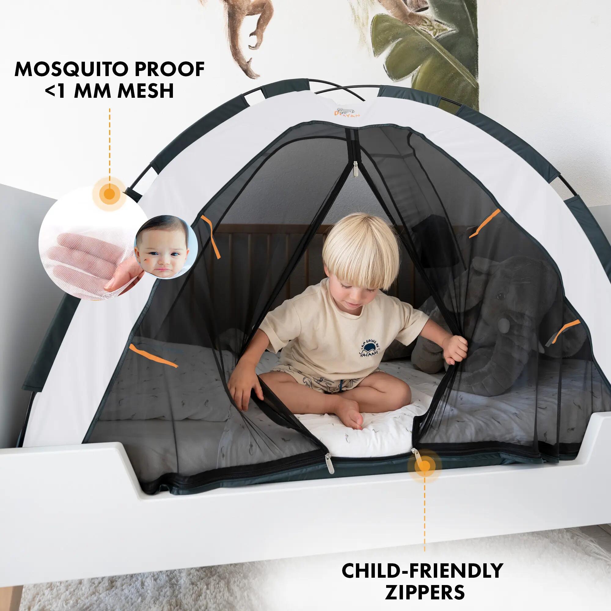 Tenda de cama com mosquiteiro - 200x90 cm - Rede de 1 mm - Creme 2/8