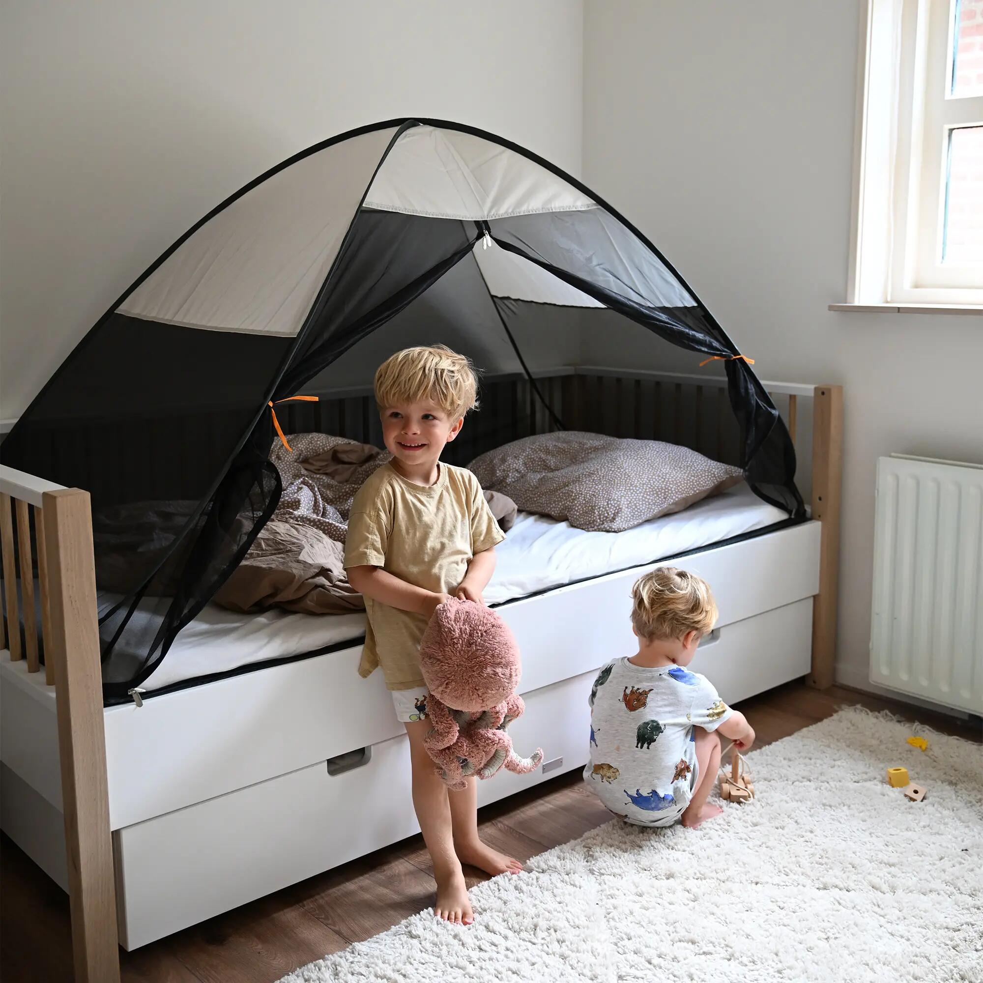 Luxus Bettzelt Moskitonetz - Pop-Up - 1 mm Netz - 200x90 cm - Creme 7/7