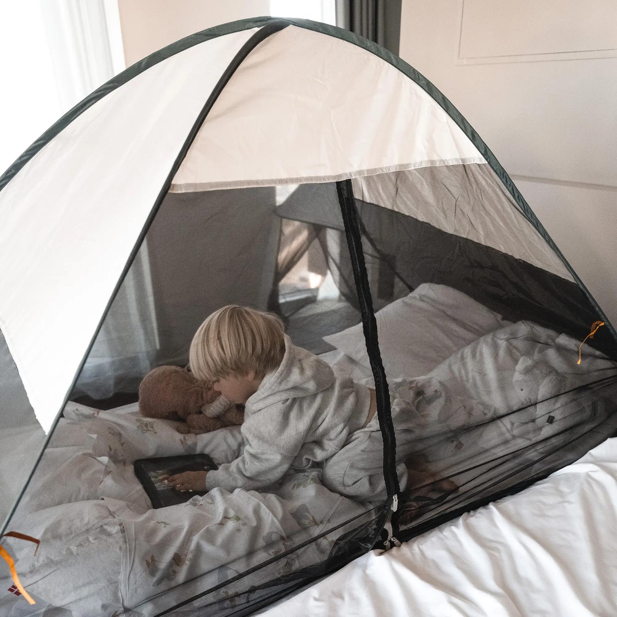 Luxus Bettzelt Moskitonetz - Pop-Up - 1 mm Netz - 200x90 cm - Creme 6/7