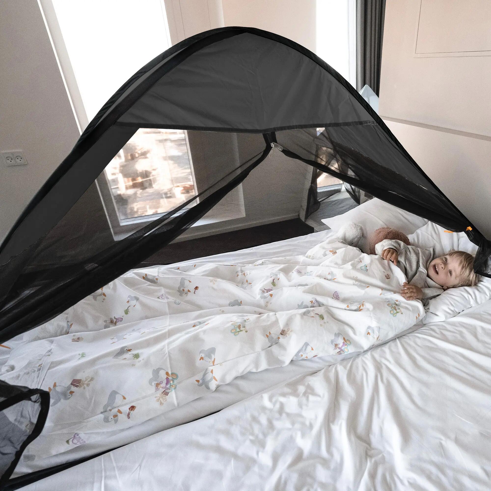 Luxus Bettzelt Moskitonetz - Pop-Up - 1 mm Netz - 200x90 cm - Grau 5/7