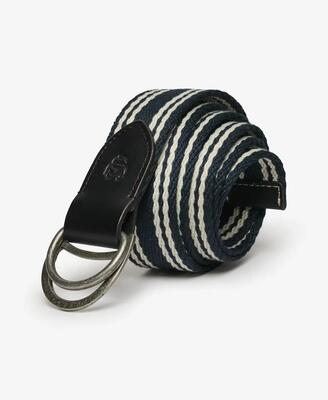 Superdry heritage stripe webbing riem met lederen detail – navy red stripe
