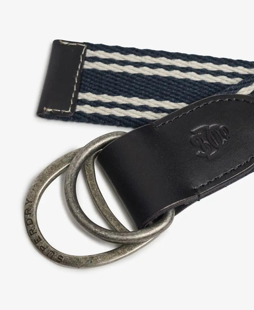 superdry Heritage Stripe Webbing Riem met leren detail – NAVY/CREAM STRIPE 4/4