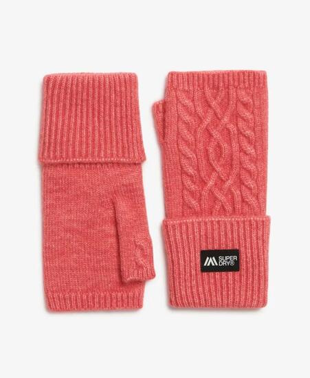 superdry Cable Luxe Handwarmers vingerloze wanten in breiwerk – Cord Pink