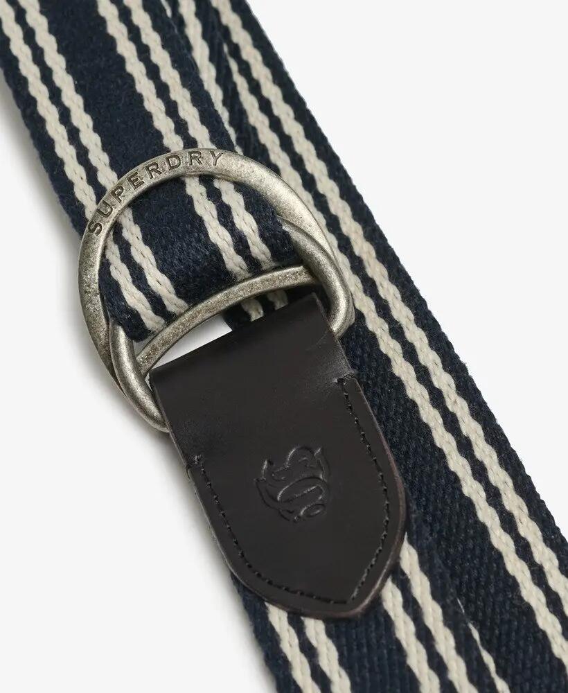superdry Heritage Stripe Webbing Riem met leren detail – NAVY/CREAM STRIPE 3/4
