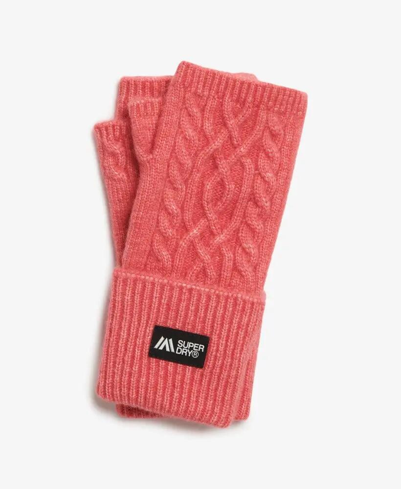 superdry Cable Luxe Handwärmer Handschuhe in Strick – Cord Pink 3/3