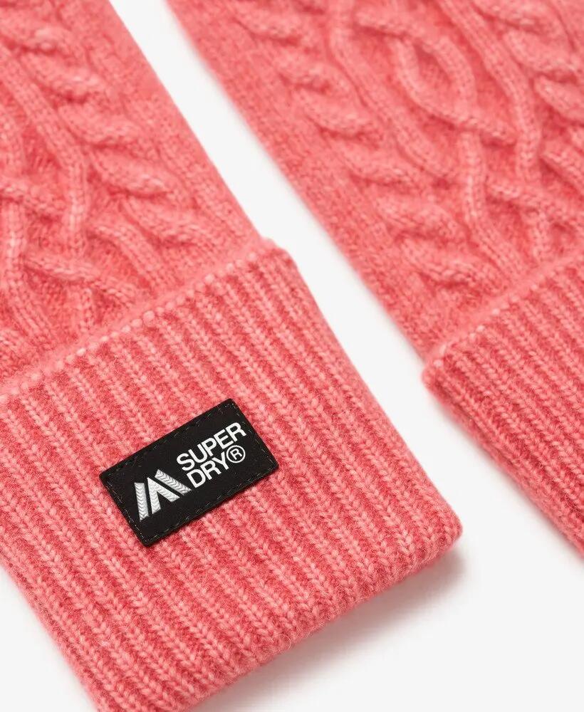 superdry Cable Luxe Handwärmer Handschuhe in Strick – Cord Pink 2/3